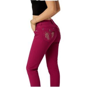 Miss Me Skinny Raspberry Stretch Jeans 29x32 Embellished Back Pockets EUC